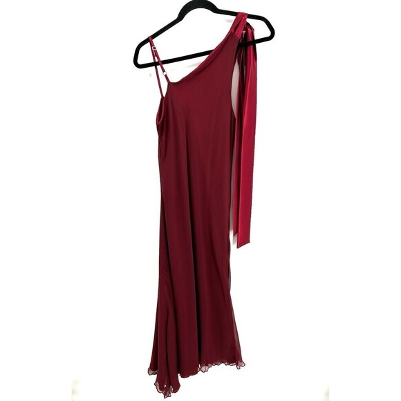 LENA MEDOYEFF Red 100% Silk Bow Shoulder Spaghetti Strap Maxi Gown Dress Small - Picture 2 of 5